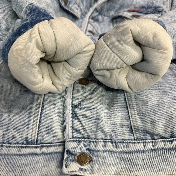 Vintage 80s Wrangler Trucker Jean Jacket Acid Snow Wash Sherpa Western Outlaw M - Picture 8 of 16